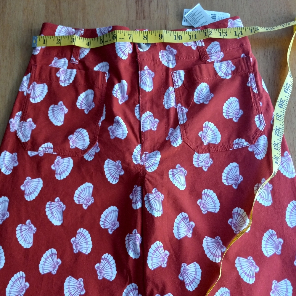 NWT Anthropologie Maeve The Colette Cropped Wide leg Pant Red Sea Shells Sz 28
